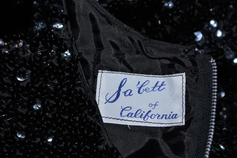 SA'BETT CALIFORNIA 1960s Black Sequin Coat and Dress Size 6