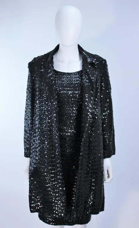 SA'BETT CALIFORNIA 1960s Black Sequin Coat and Dress Size 6