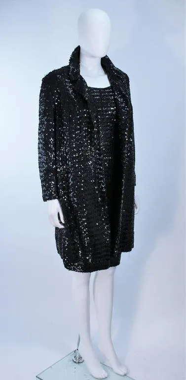 SA'BETT CALIFORNIA 1960s Black Sequin Coat and Dress Size 6