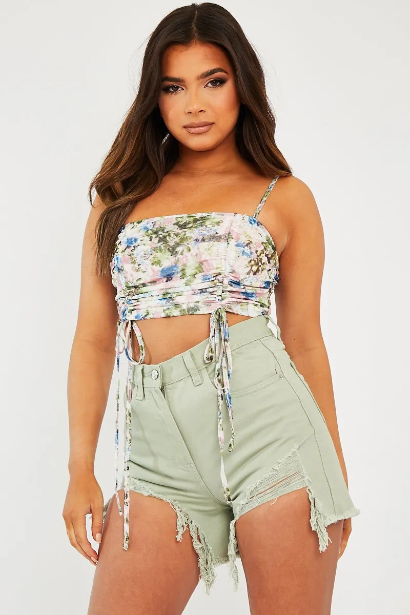 Sage Denim Extreme Rip Front Shorts - Aarya