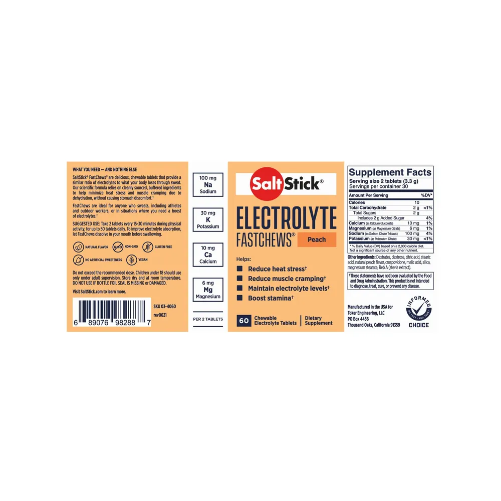 SaltStick Fastchews Bottle of 60ct - Peach