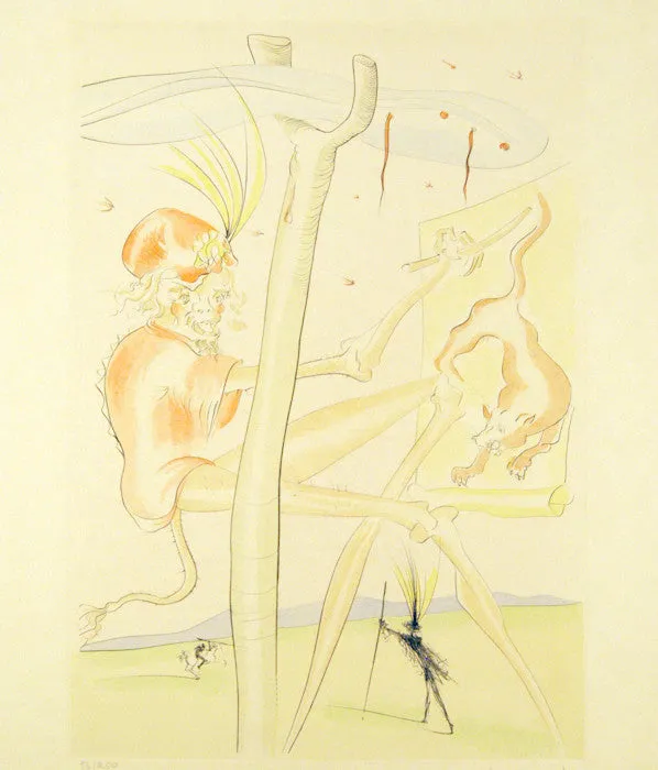 SALVADOR DALI "LE SINGE LE LEOPARD" COLORED ENGRAVING, 1974