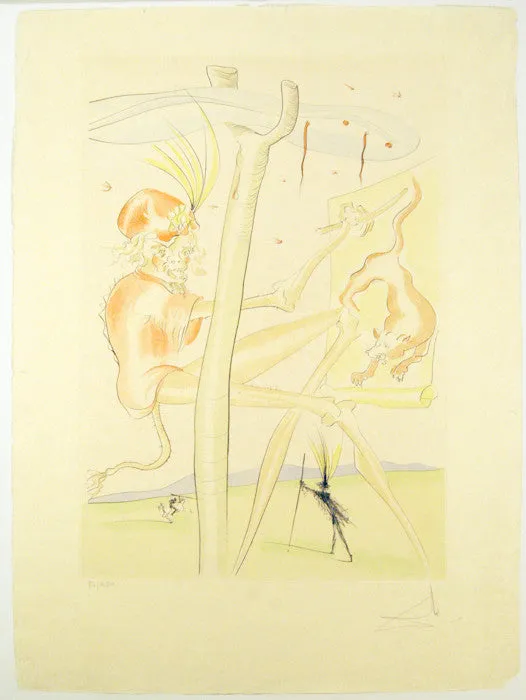 SALVADOR DALI "LE SINGE LE LEOPARD" COLORED ENGRAVING, 1974