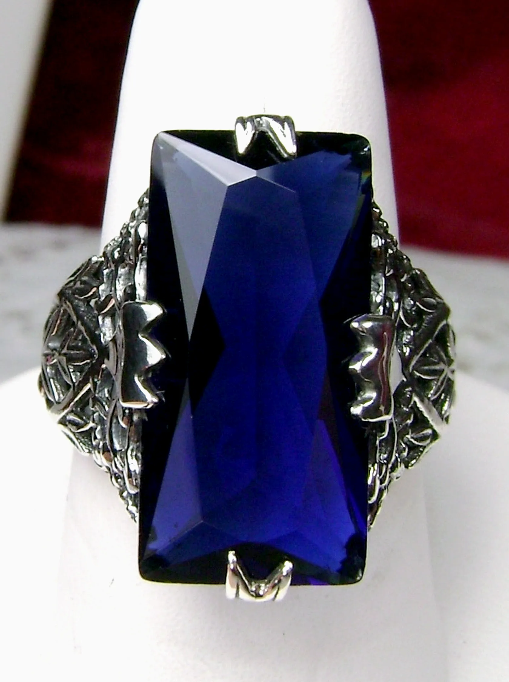 Sapphire Ring Baguette Intaglio Victorian Jewelry  #D31