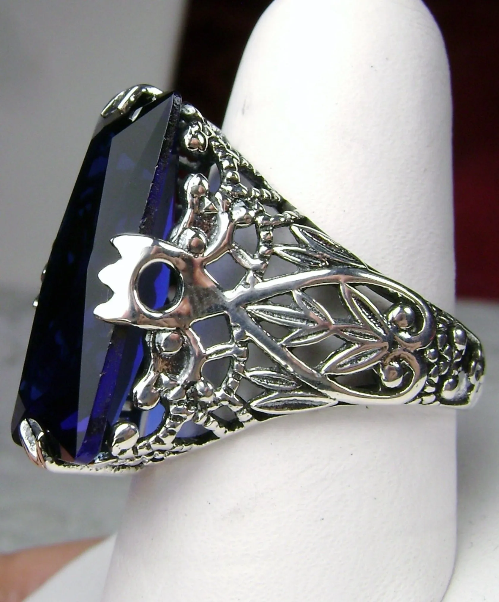 Sapphire Ring Baguette Intaglio Victorian Jewelry  #D31