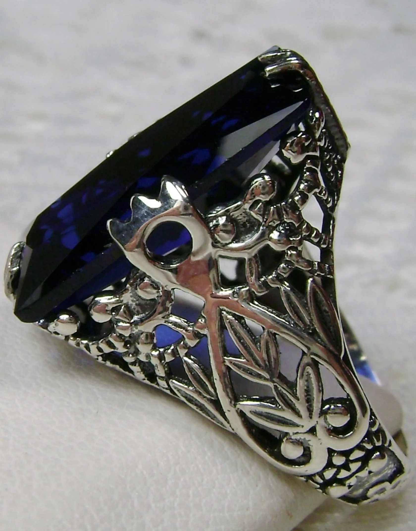 Sapphire Ring Baguette Intaglio Victorian Jewelry  #D31