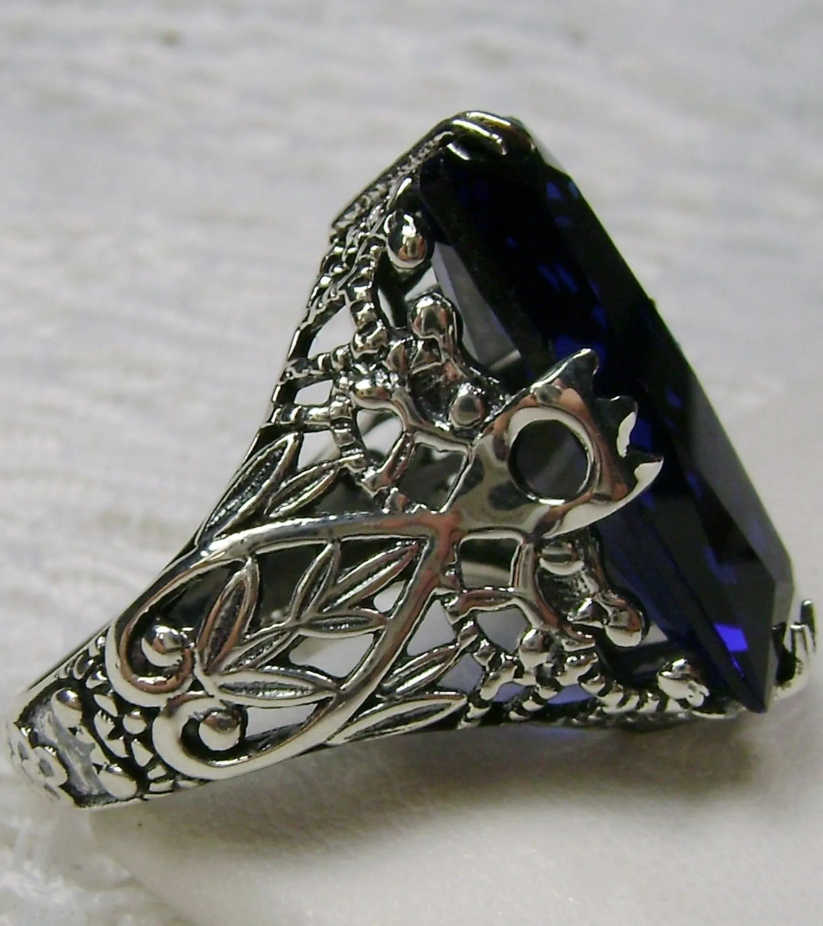 Sapphire Ring Baguette Intaglio Victorian Jewelry  #D31
