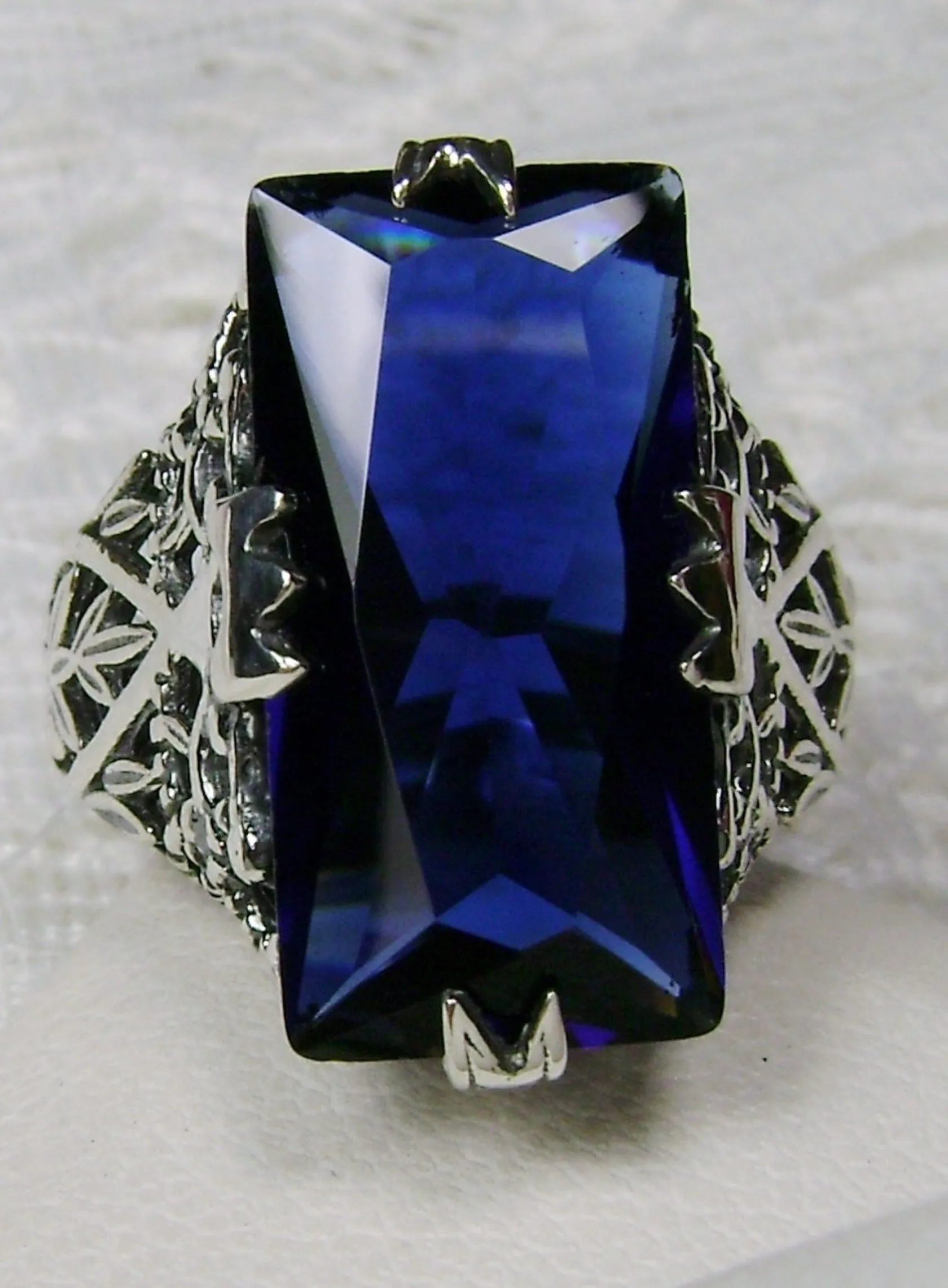 Sapphire Ring Baguette Intaglio Victorian Jewelry  #D31