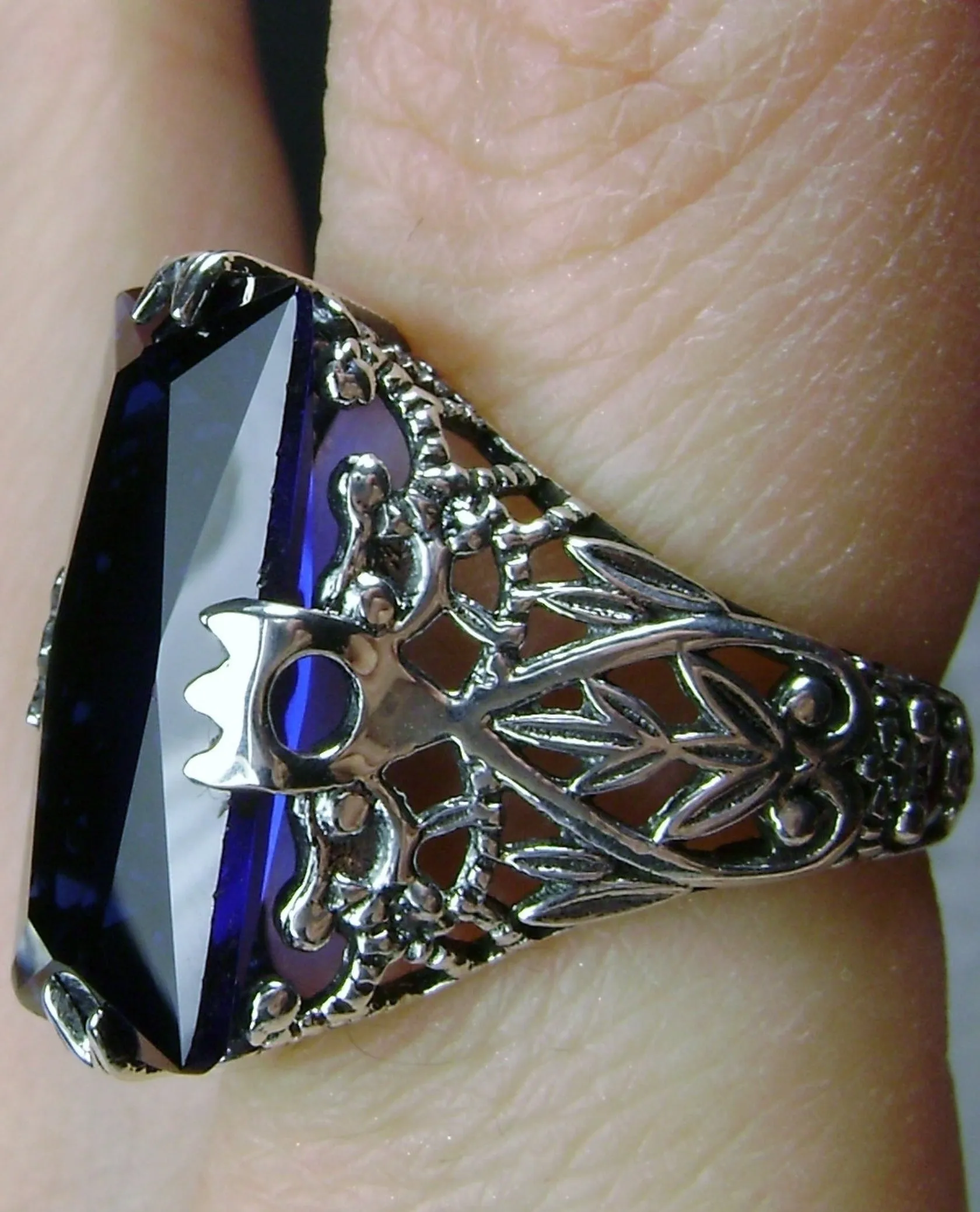 Sapphire Ring Baguette Intaglio Victorian Jewelry  #D31