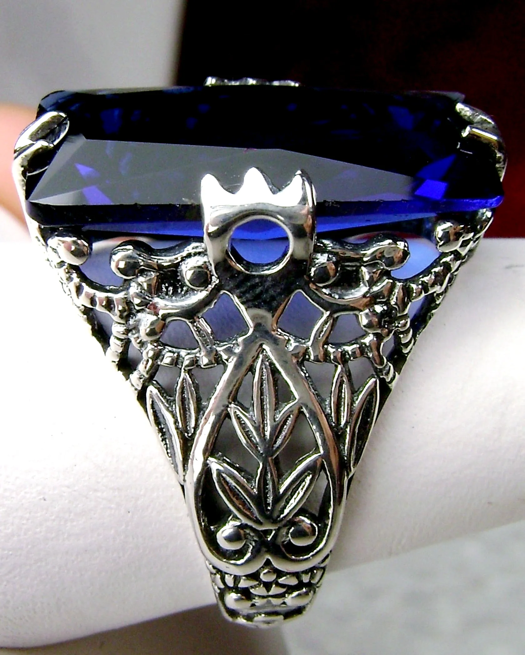 Sapphire Ring Baguette Intaglio Victorian Jewelry  #D31