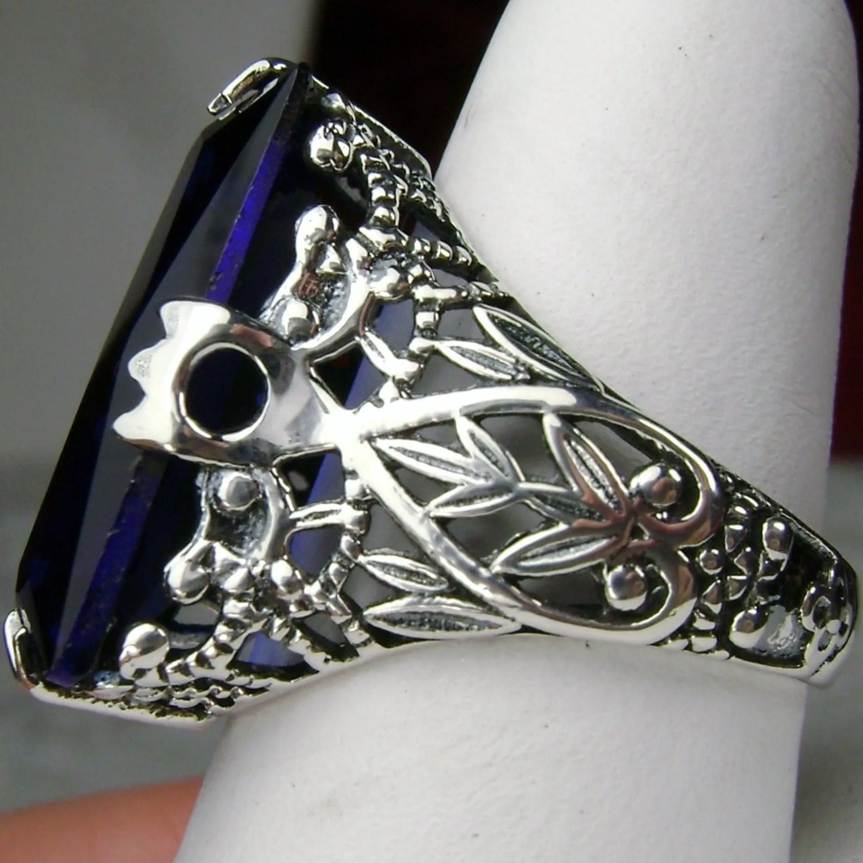 Sapphire Ring Baguette Intaglio Victorian Jewelry  #D31