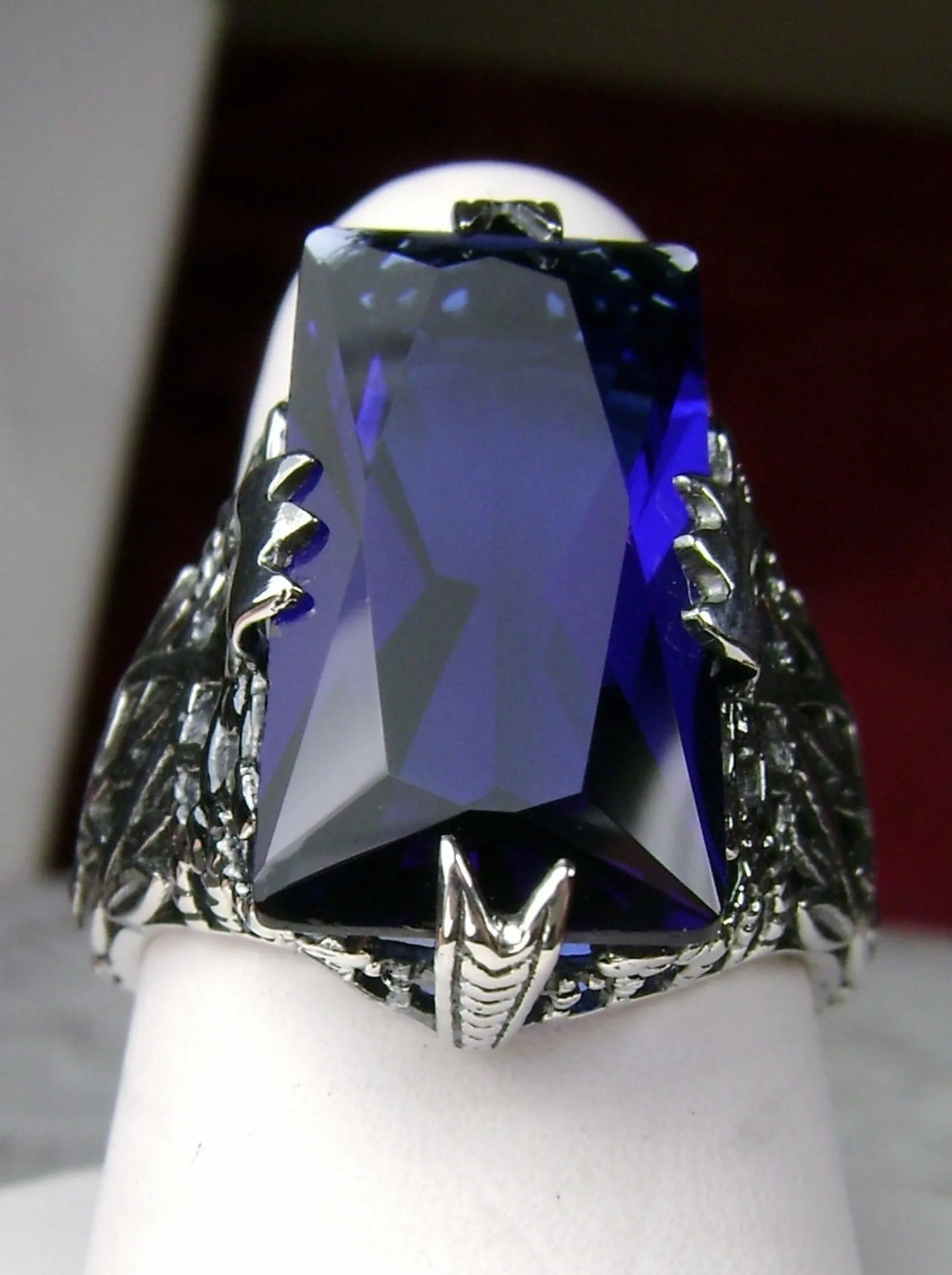 Sapphire Ring Baguette Intaglio Victorian Jewelry  #D31