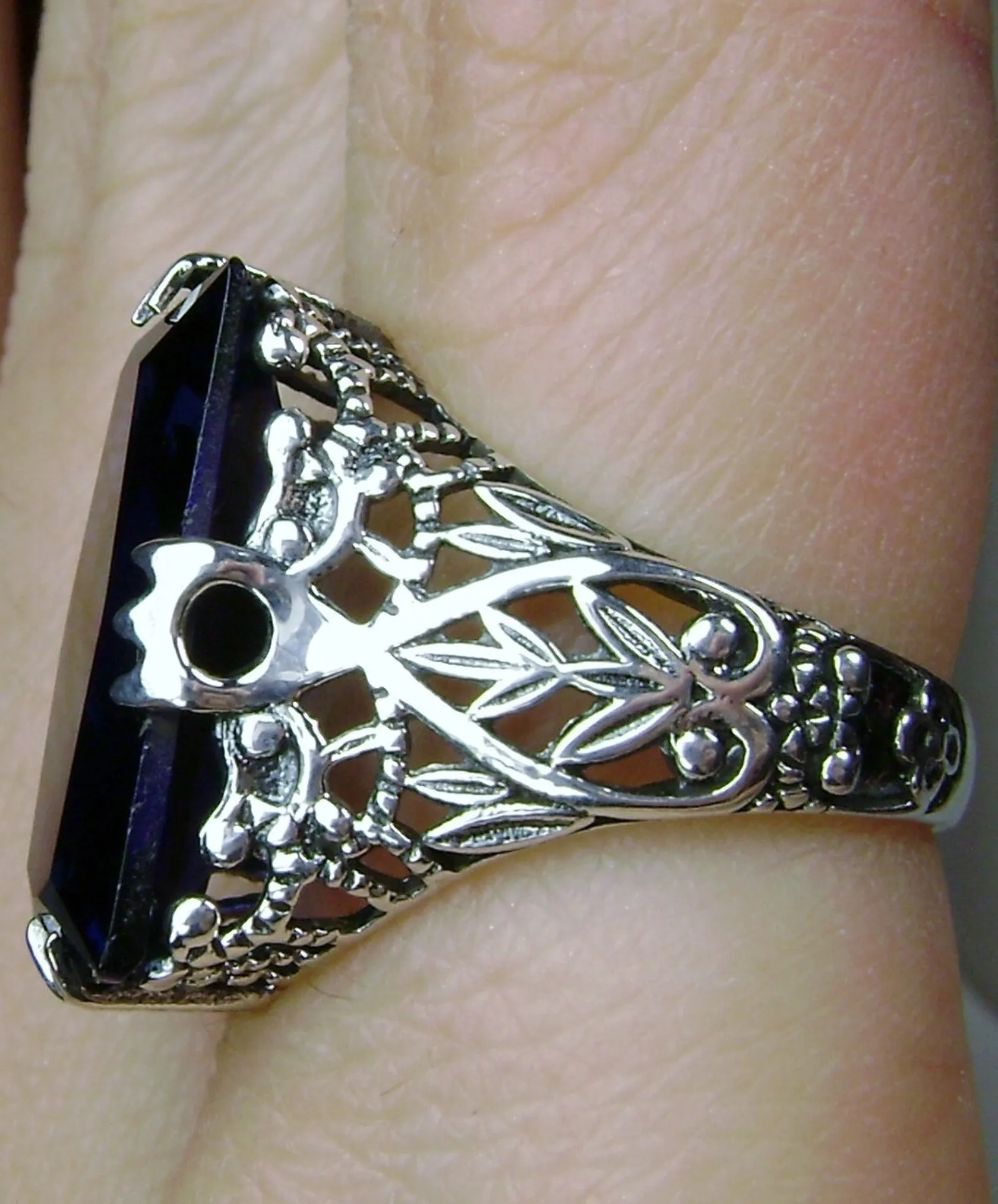Sapphire Ring Baguette Intaglio Victorian Jewelry  #D31