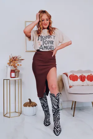 Selah Side Slit Midi Skirt - Brown