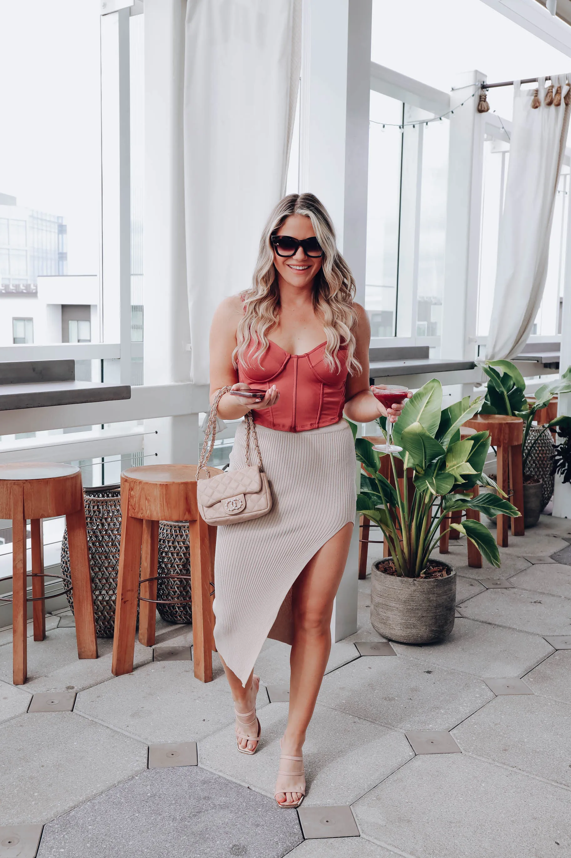 Selah Side Slit Midi Skirt - Taupe