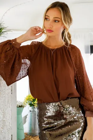 Sequin Balloon Sleeve Blouse