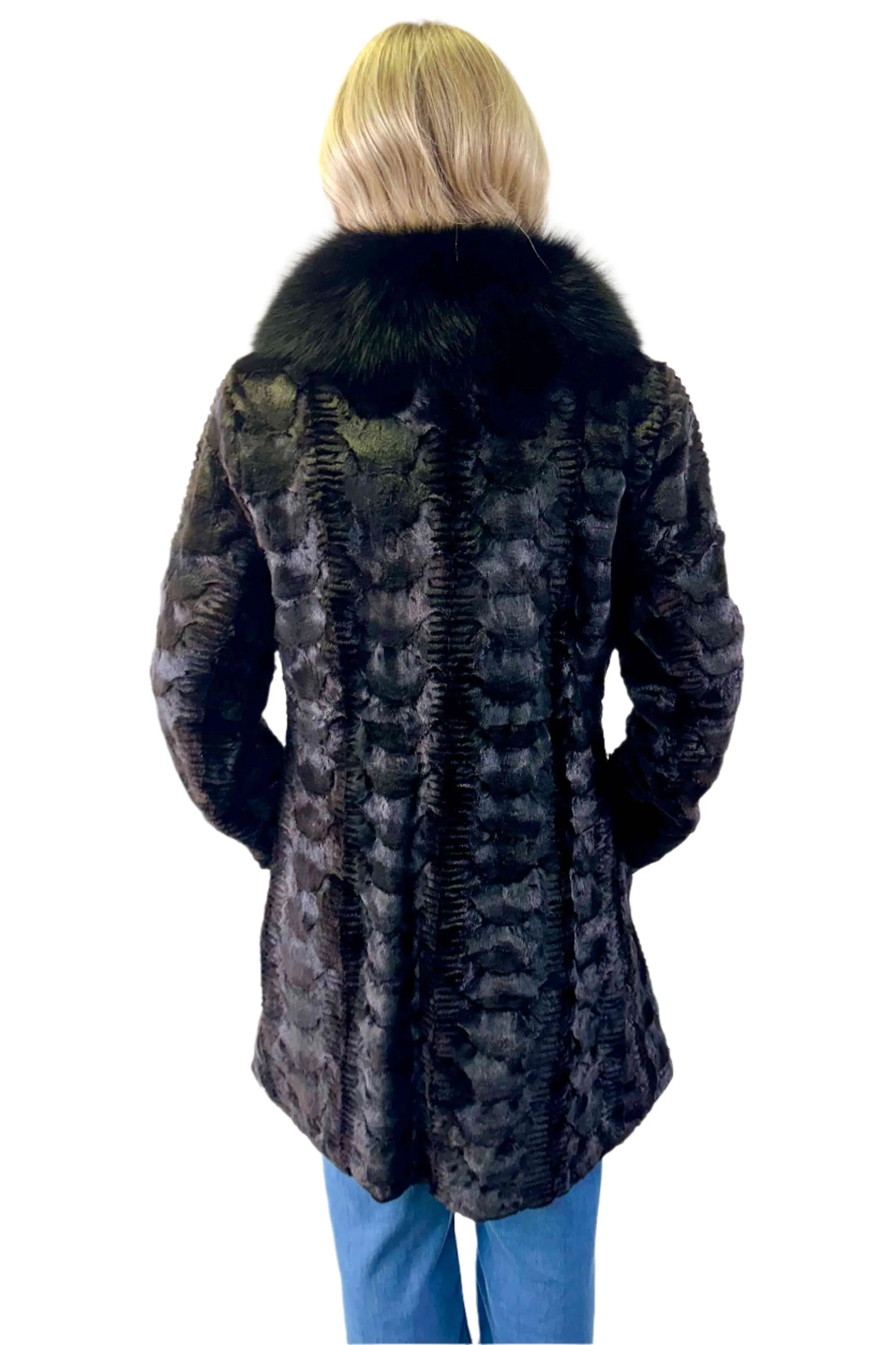 Sheared Mink Fur Stroller with Fox Fur Shawl Collar