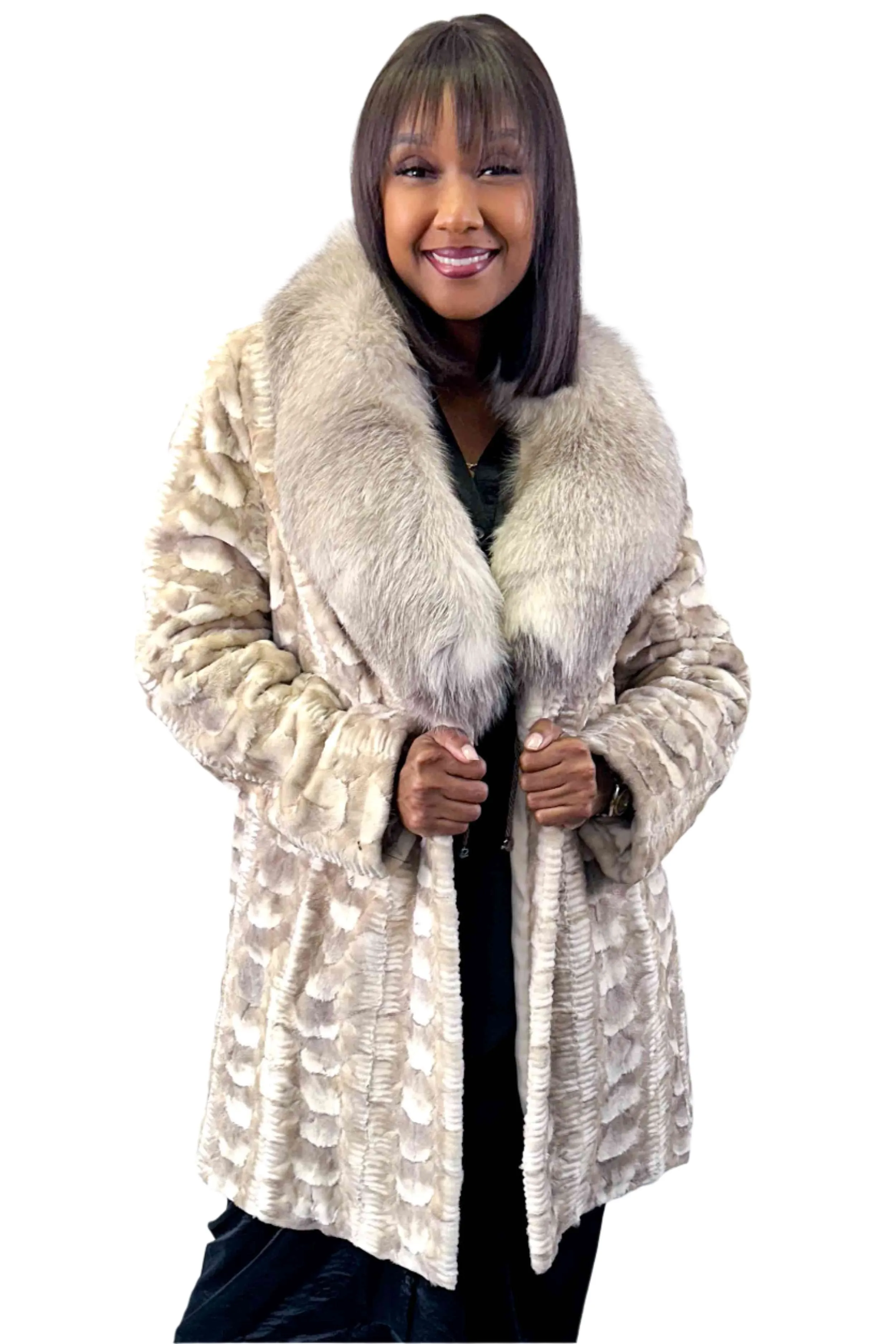 Sheared Mink Fur Stroller with Fox Fur Shawl Collar