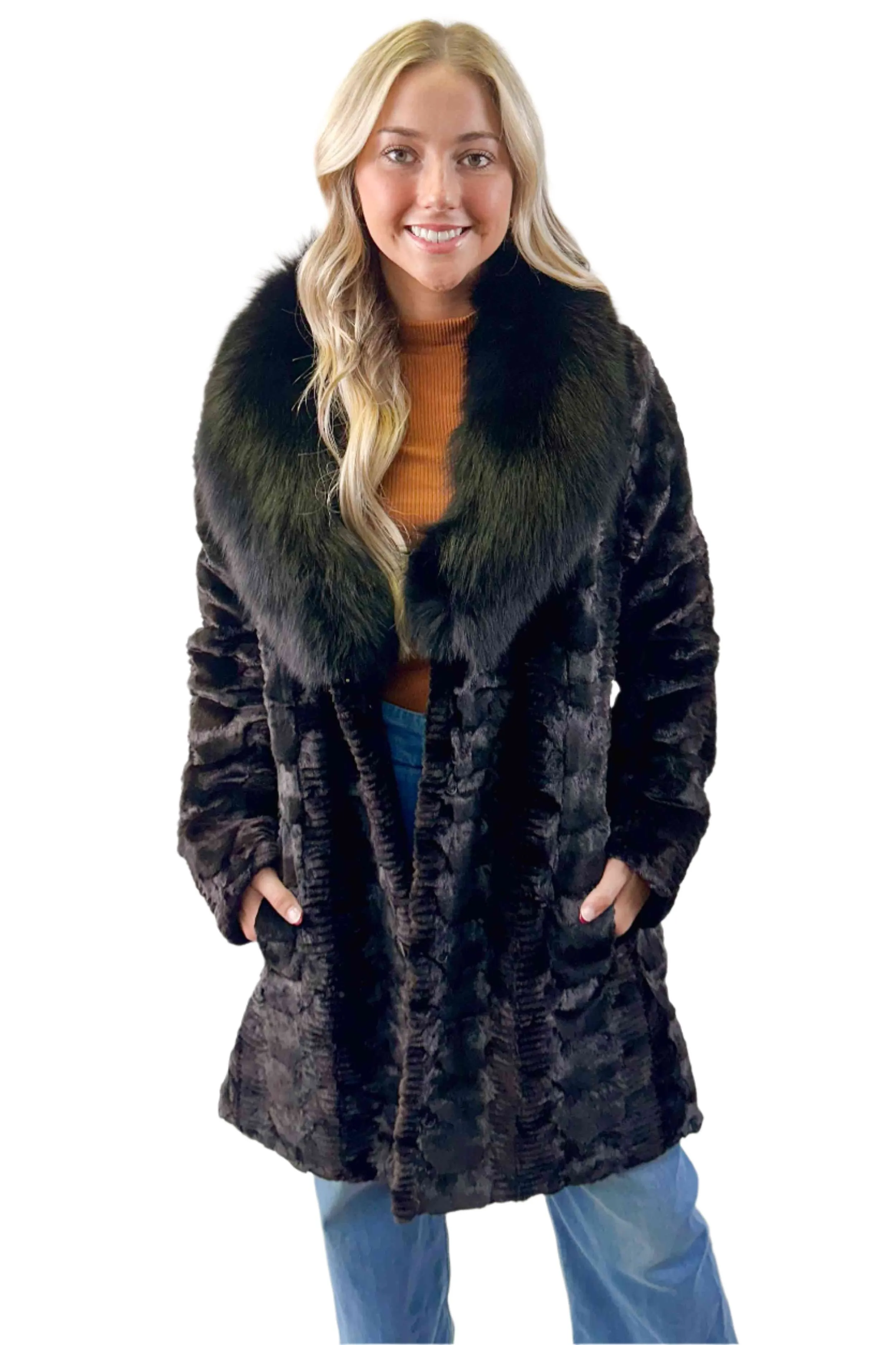 Sheared Mink Fur Stroller with Fox Fur Shawl Collar