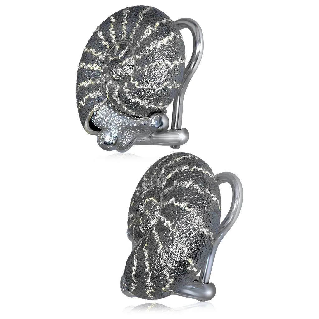 Silver Little Snail Earrings with Silvermist Diamonds