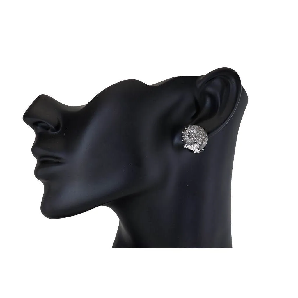 Silver Little Snail Earrings with Silvermist Diamonds