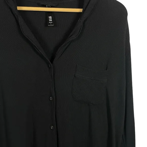 Skims Women’s Soft Ribbed Button Lounge Top in Onyx Black Size L