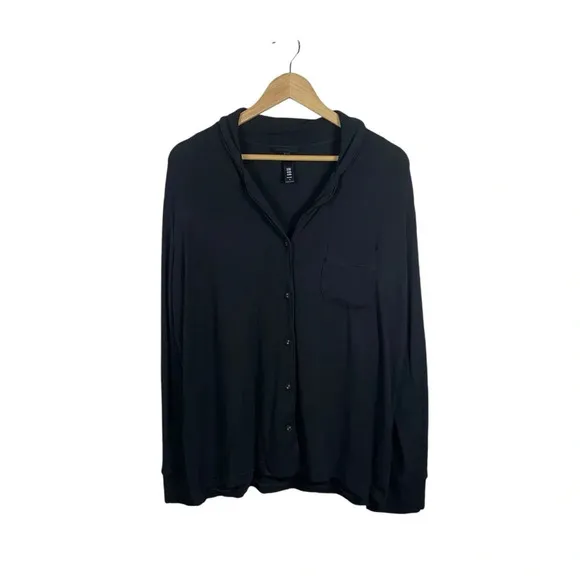 Skims Women’s Soft Ribbed Button Lounge Top in Onyx Black Size L