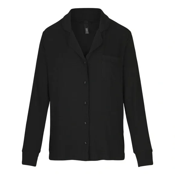 Skims Women’s Soft Ribbed Button Lounge Top in Onyx Black Size L