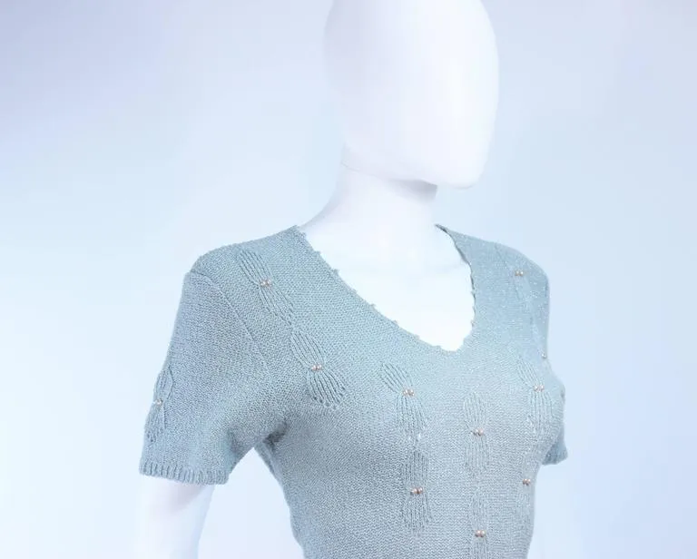 SNYDERKNIT 1950s Blue Wool Knit Iridescent Cocktail Dress Size 4-6