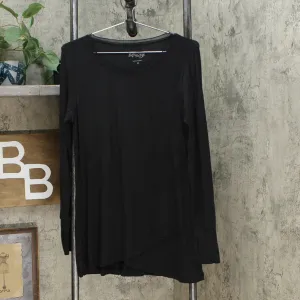 Soft & Cozy Women's Crossover Hem Tunic With Chiffon Detail Black Medium