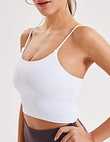 Sports Bras for Women Workout Tank Tops Padded Camisole Bra Seamless Activewear Crop Top for Yoga Gym Workout Fitness White M
