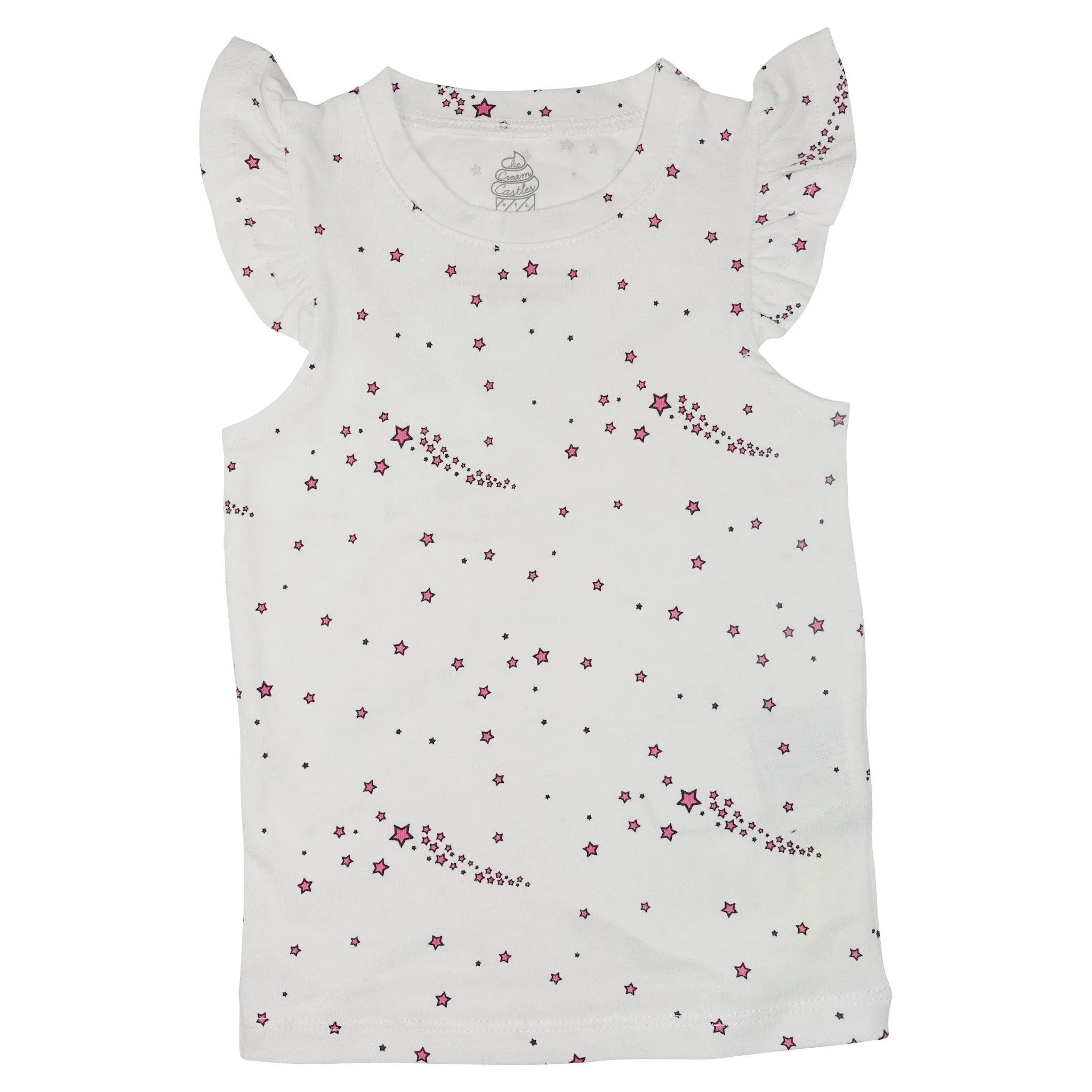 Star Print Ruffle Tank- White