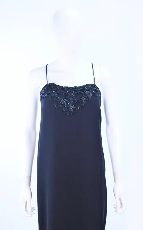 STAVROPOULOS Black Chiffon Gown with Beaded Bust Size 4-6