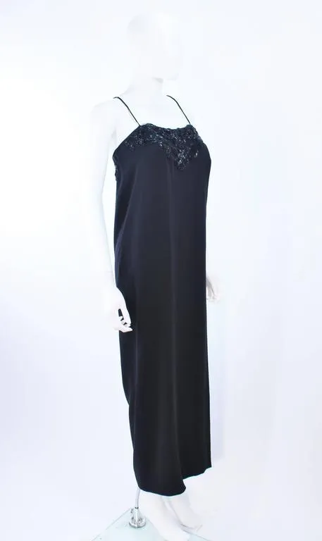 STAVROPOULOS Black Chiffon Gown with Beaded Bust Size 4-6