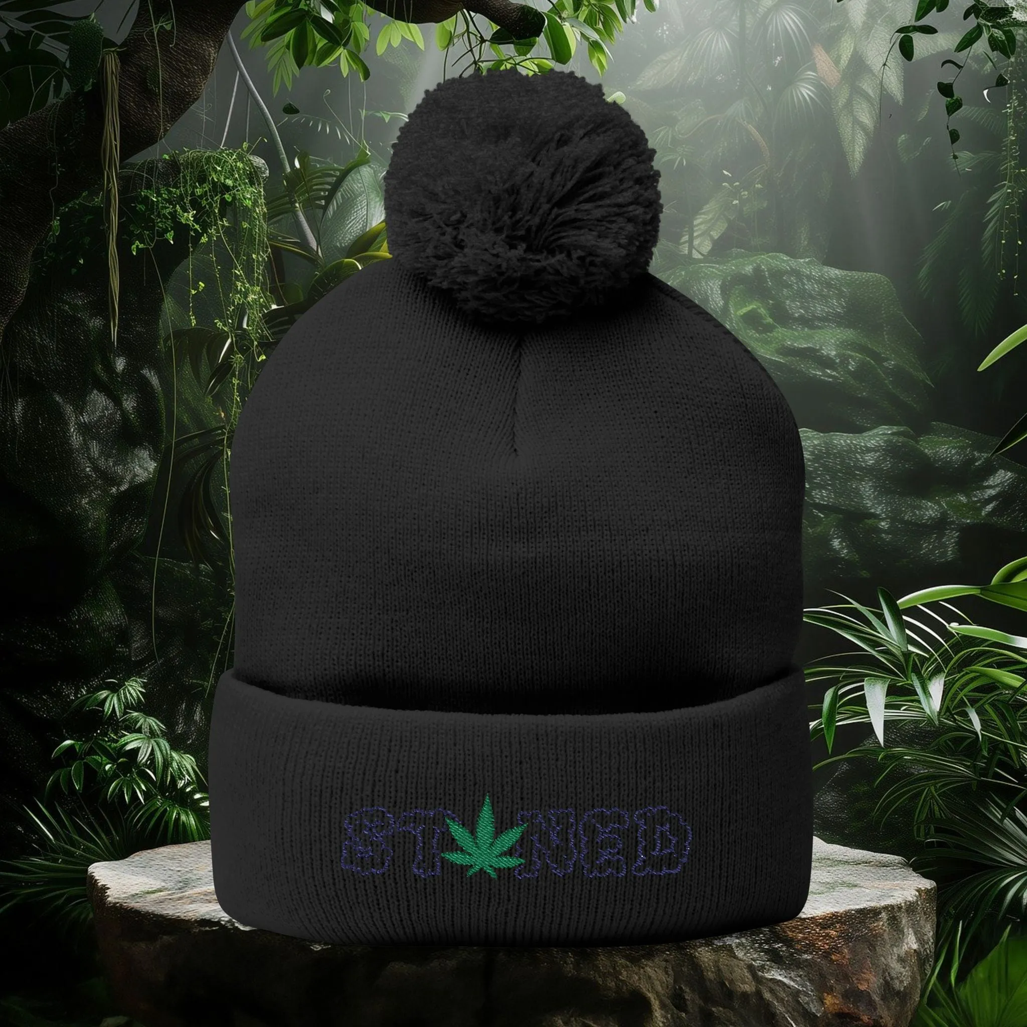 Stoned Pom-Pom Knit Cap - Beanie for Cannabis Enthusiasts