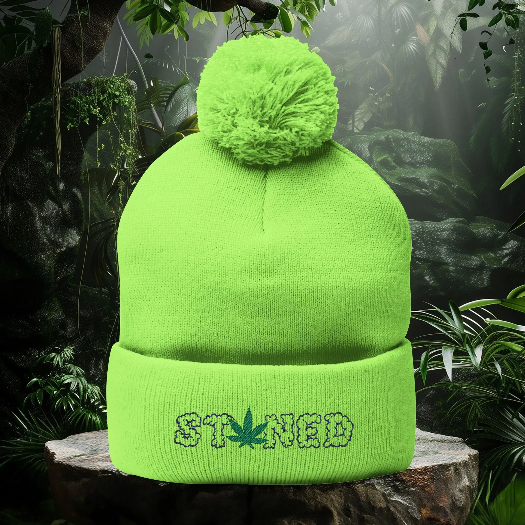 Stoned Pom-Pom Knit Cap - Beanie for Cannabis Enthusiasts