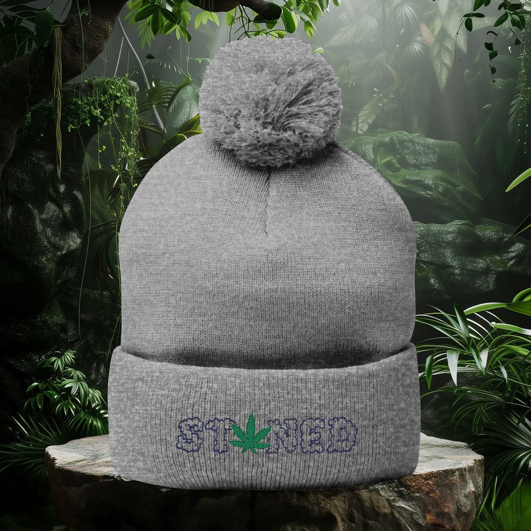 Stoned Pom-Pom Knit Cap - Beanie for Cannabis Enthusiasts