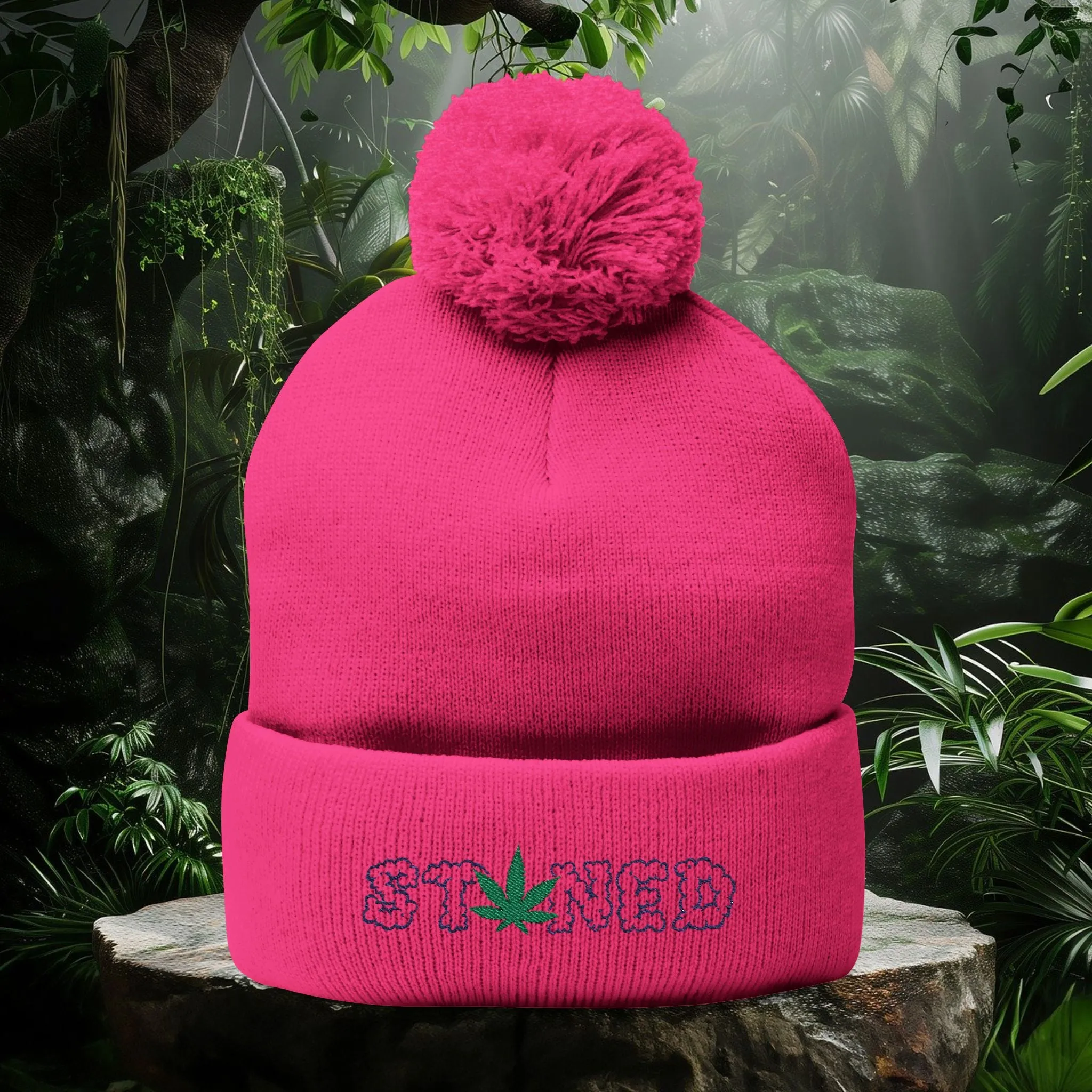 Stoned Pom-Pom Knit Cap - Beanie for Cannabis Enthusiasts
