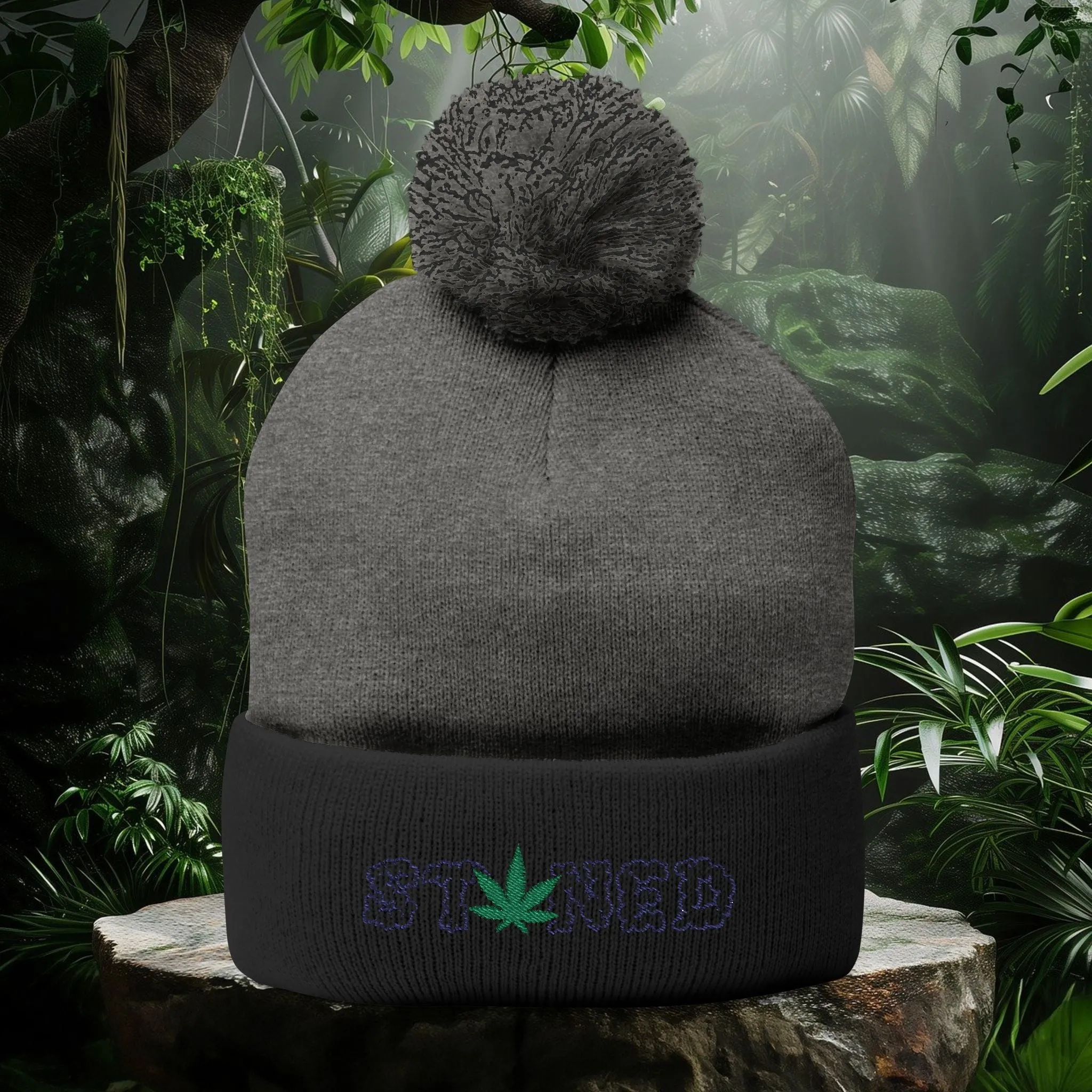 Stoned Pom-Pom Knit Cap - Beanie for Cannabis Enthusiasts