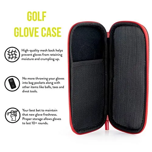 Stripebird - Golf Performance Gloves Holder Case (Major Red) - Protect and Keep Golf Gloves Dry - Moisture Free Storage Design - Includes Golf Bag Clip for Golfers