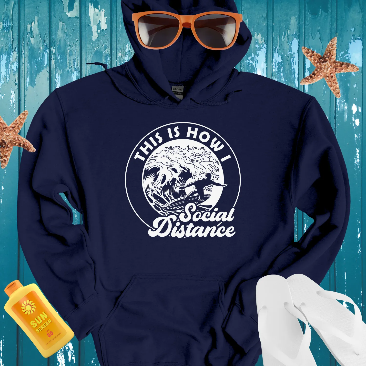 Surf Culture Monochrome Hoodie With Humorous Twist
