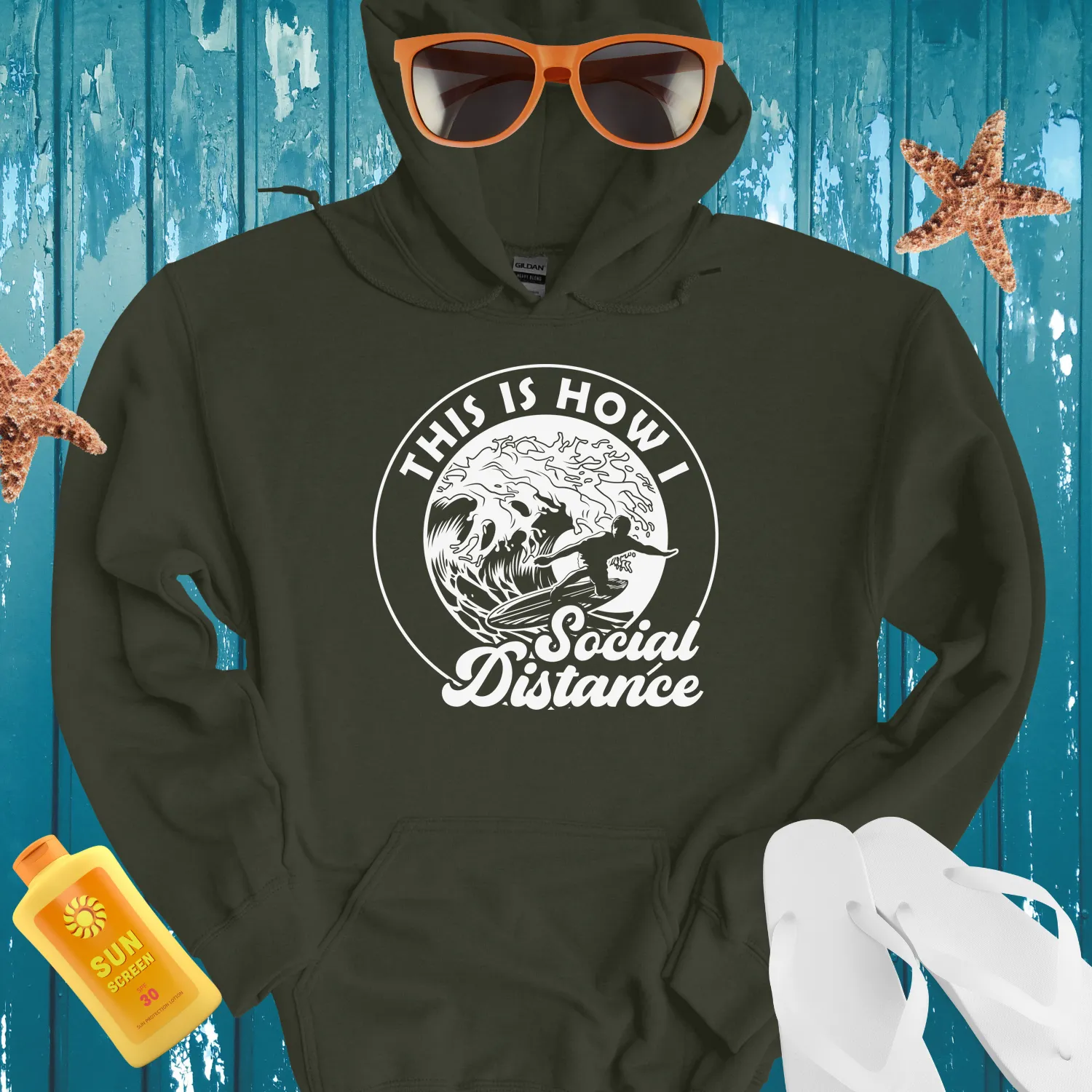 Surf Culture Monochrome Hoodie With Humorous Twist