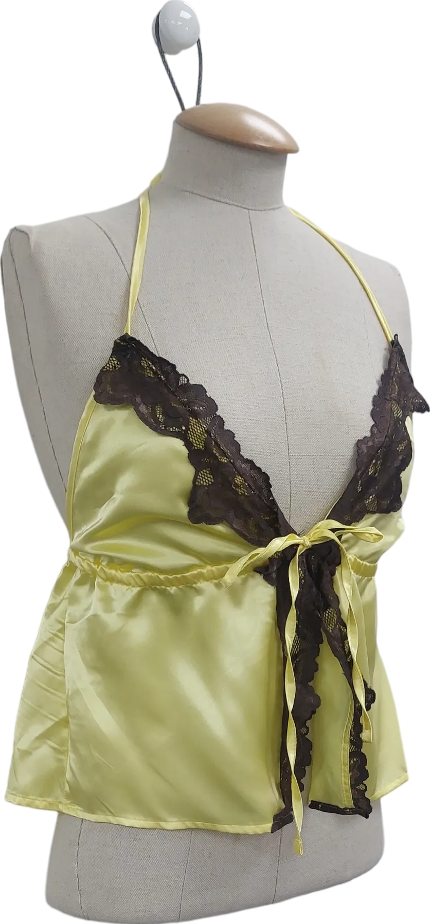 Susmie's Yellow Lace Trimmed Tie Front Top UK M