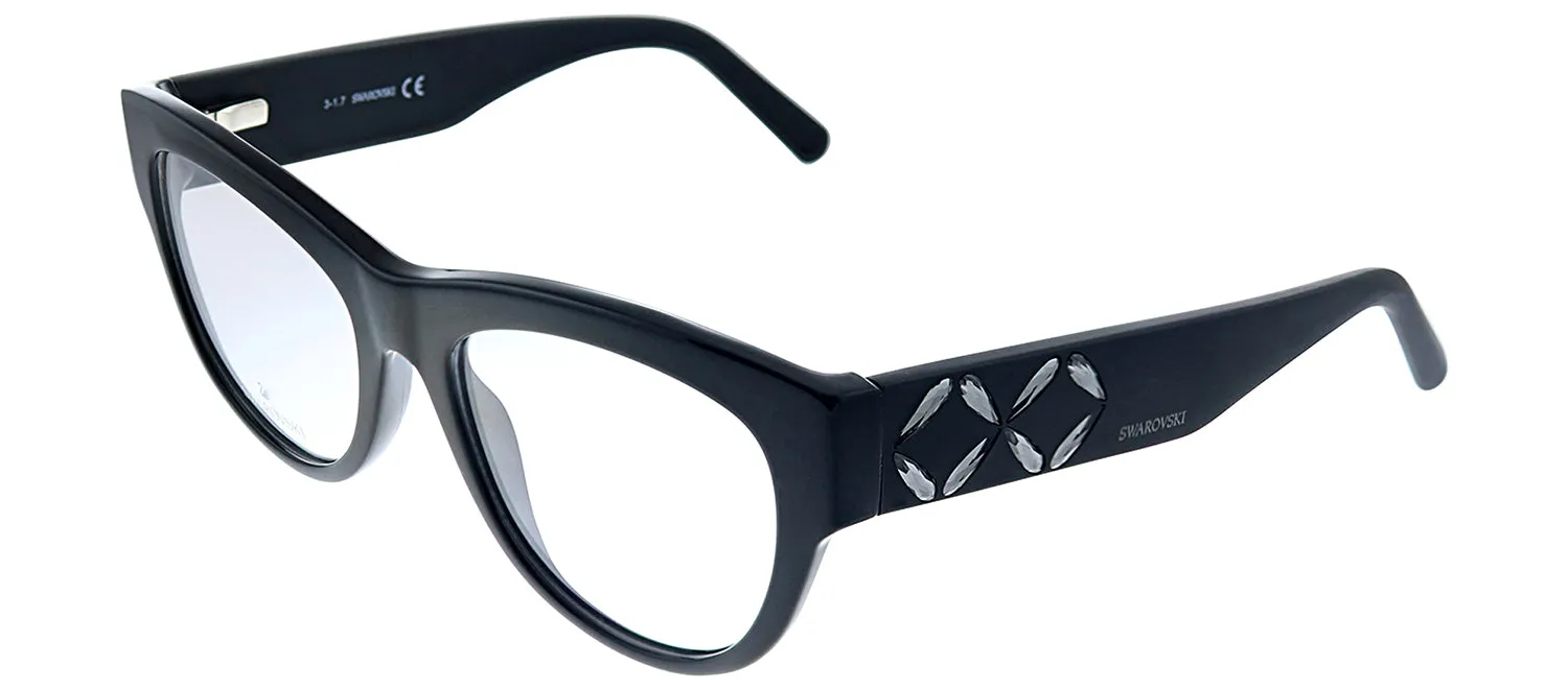 Swarovski SK 5214 001 Cat-eye Plastic Black Eyeglasses with Logo Stamped Demo Lenses