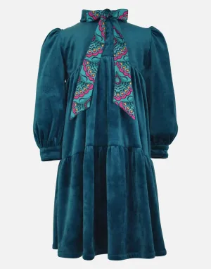 Tabitha : Teal velvet dress & headband