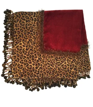 Table Square Red Chenille and Leopard Print  with Beads