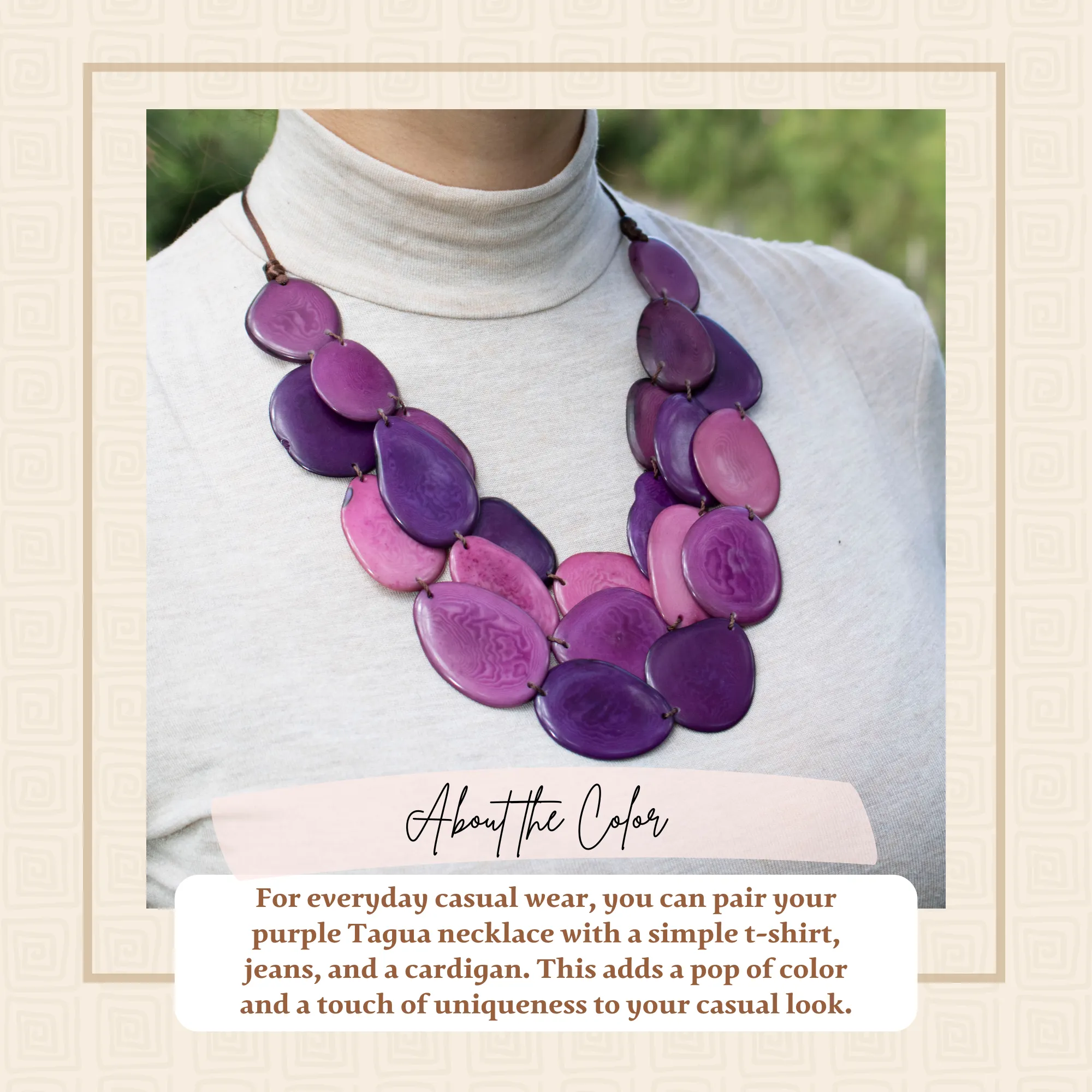 Tagua Purple Necklace Oval Shaped