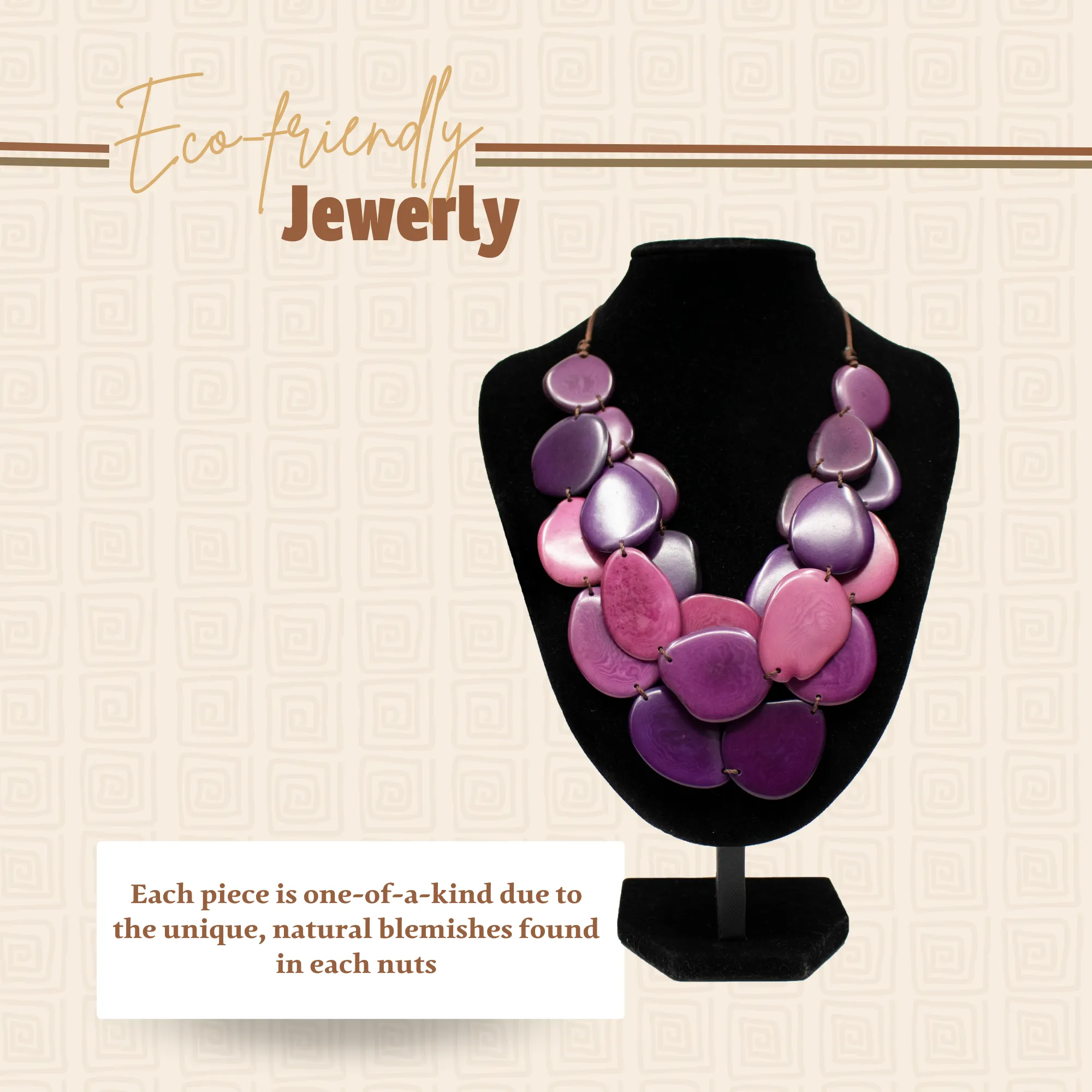 Tagua Purple Necklace Oval Shaped