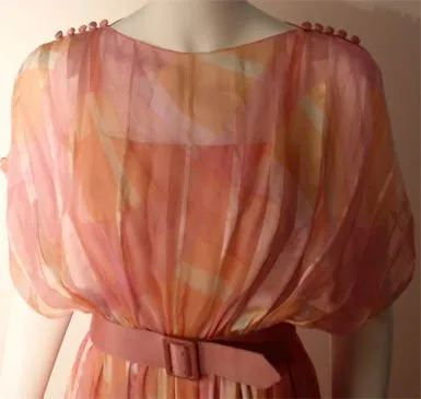 TEAL TRAINA 1970s Pink Pastel Chiffon Gown