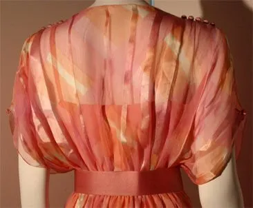 TEAL TRAINA 1970s Pink Pastel Chiffon Gown